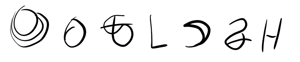 The word "Kcalish" using the letters of its own orthography. The L and H are recognisable, but the others are entirely different glyphs